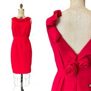 vintage 1990s / y2k red backless ruffled sheath dress 90s minimalist cocktail sm